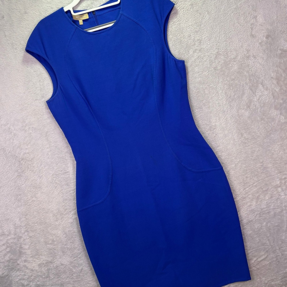Michael Kors Collection Women Dress Sz 14 Cobalt Blue Virgin Wool Sheath Italy‎